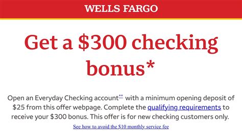 Wells Fargo $300 Checking Bonus .